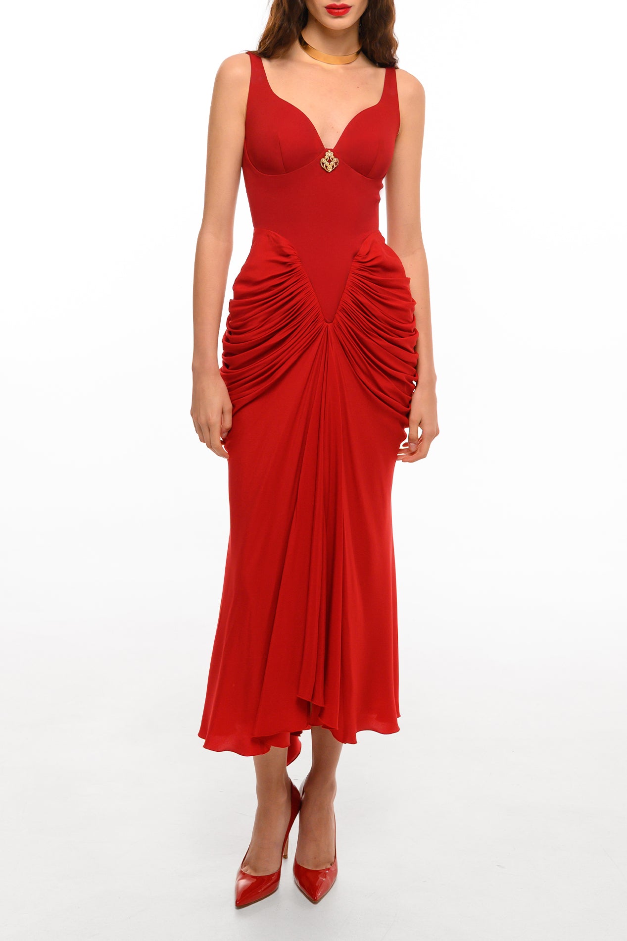 Kiara Ankle Length Dress In Carmine – Rhea Costa