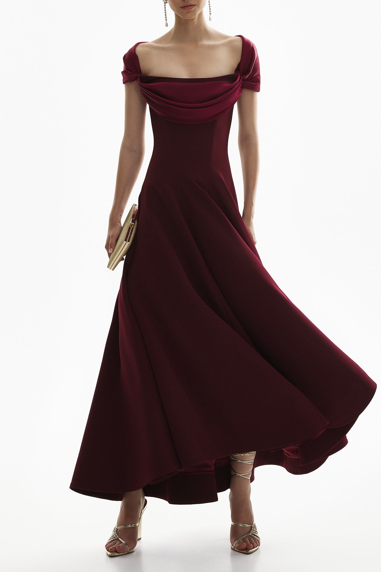 Salma Midi Crepe Dress In Burgundy – Rhea Costa