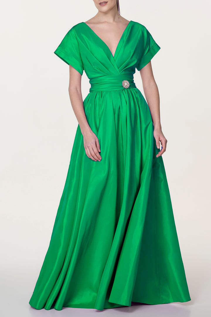 Flora Taffeta Long Dress In Spring-Green