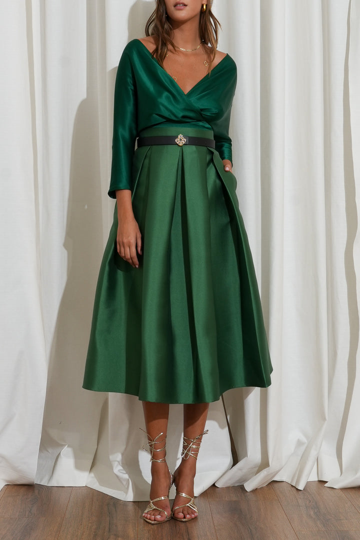 Jasmine Structured Mikado Skirt In Emerald