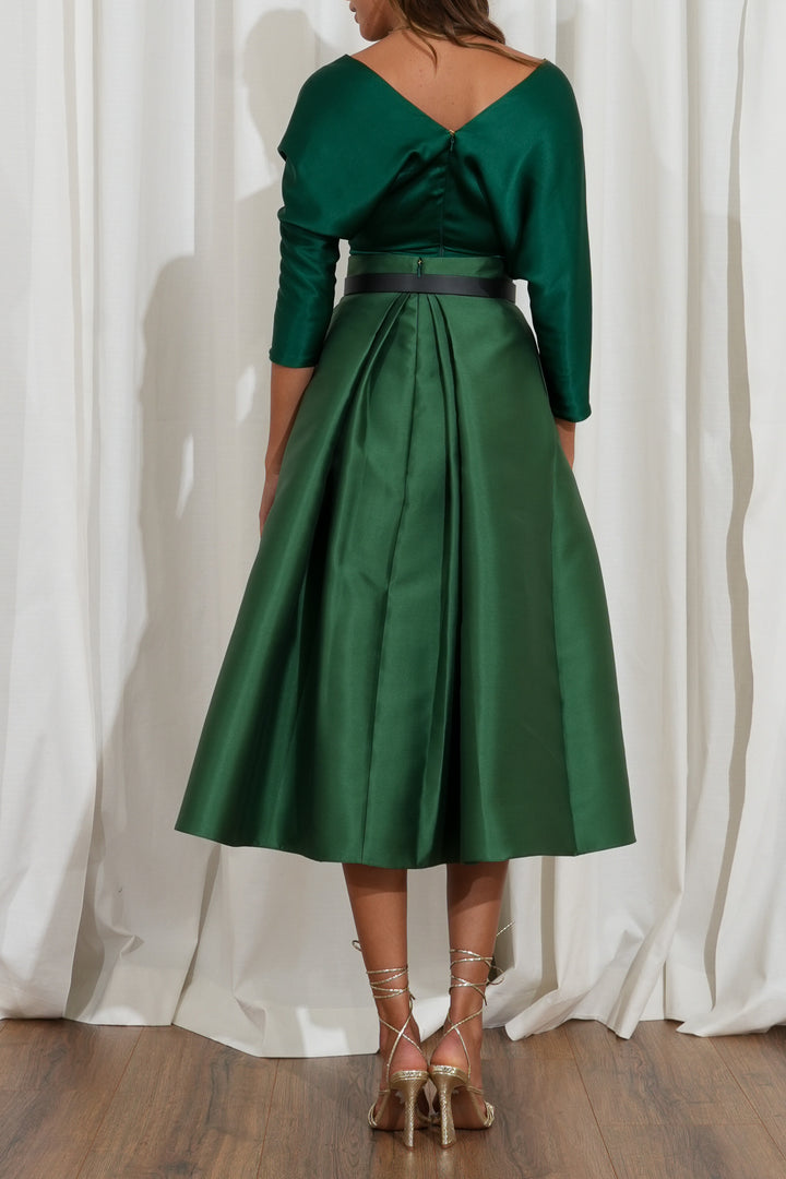 Jasmine Structured Mikado Skirt In Emerald