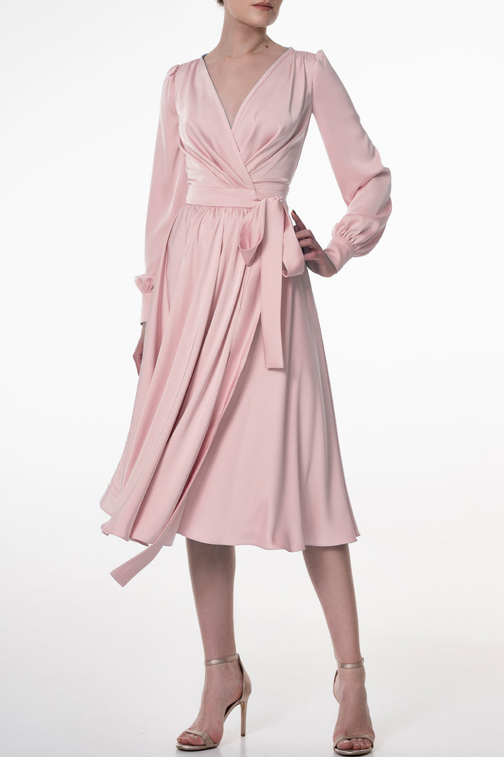 Louise Satin Crepe Midi Dress In Pink-Satin