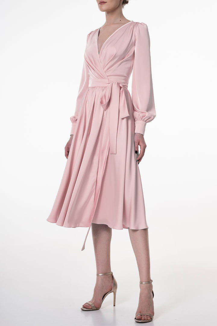 Louise Satin Crepe Midi Dress In Pink-Satin