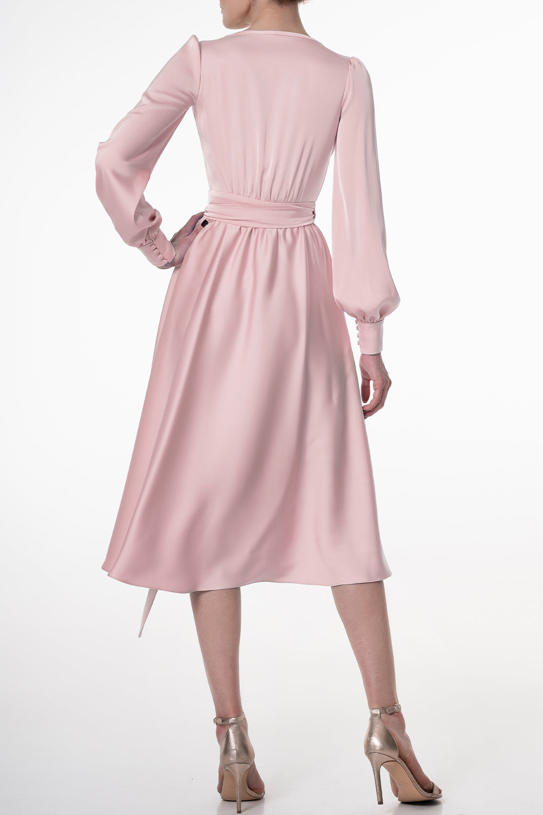 Louise Satin Crepe Midi Dress In Pink-Satin