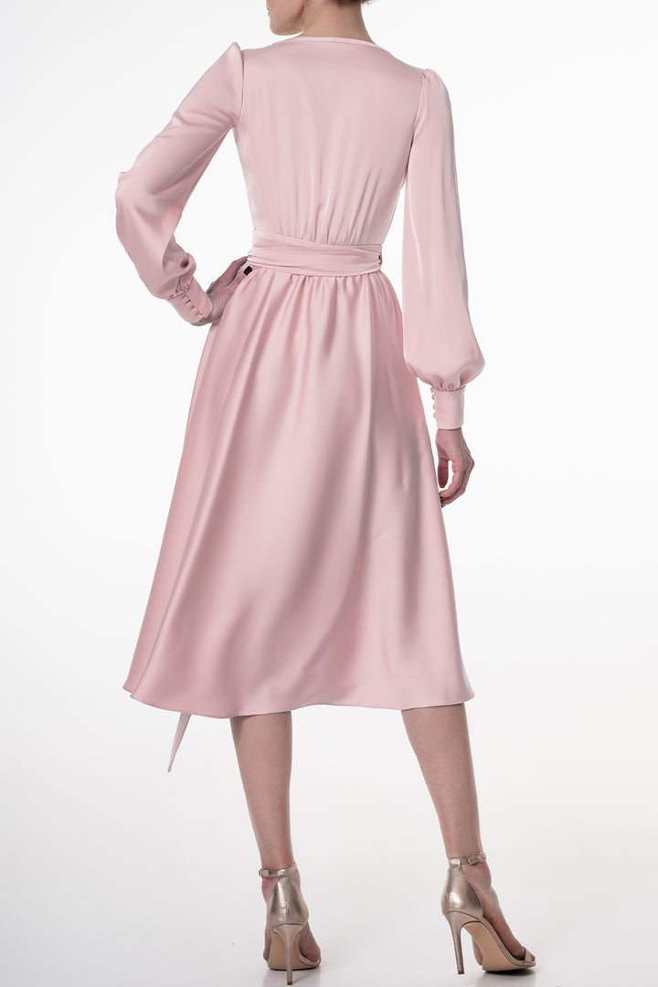 Louise Satin Crepe Midi Dress In Pink-Satin