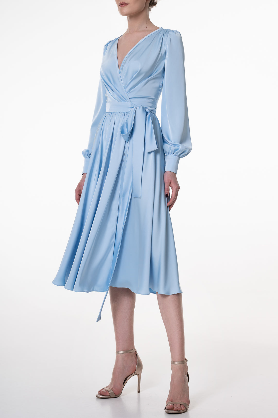 Louise Satin Crepe Midi Dress In Soft-Blue
