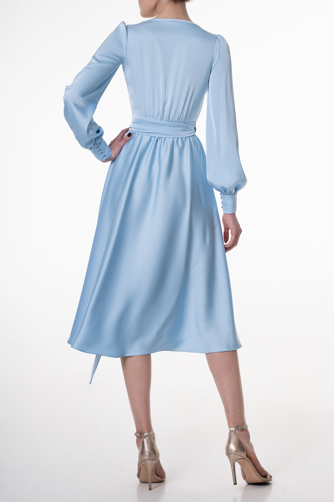 Louise Satin Crepe Midi Dress In Soft-Blue