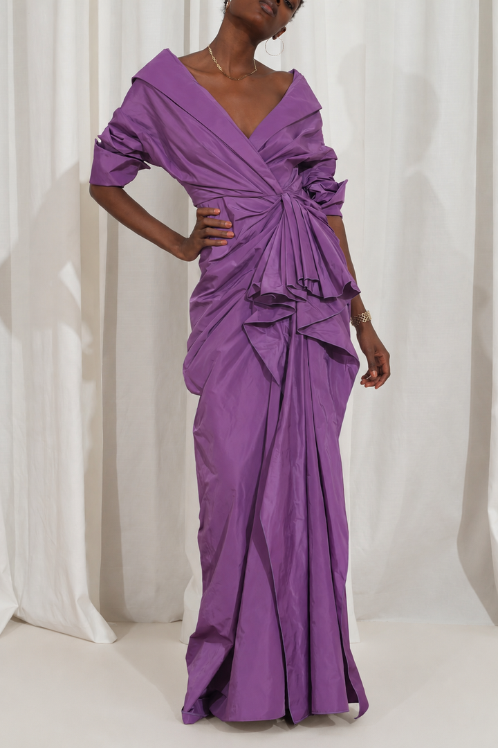 Sabina Taffeta Long Dress In Lavander