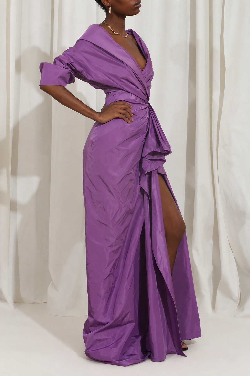 Sabina Taffeta Long Dress In Lavander