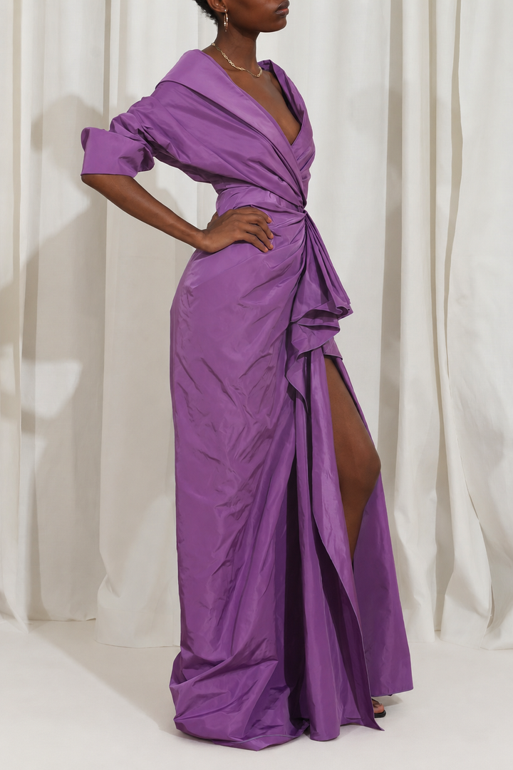 Sabina Taffeta Long Dress In Lavander
