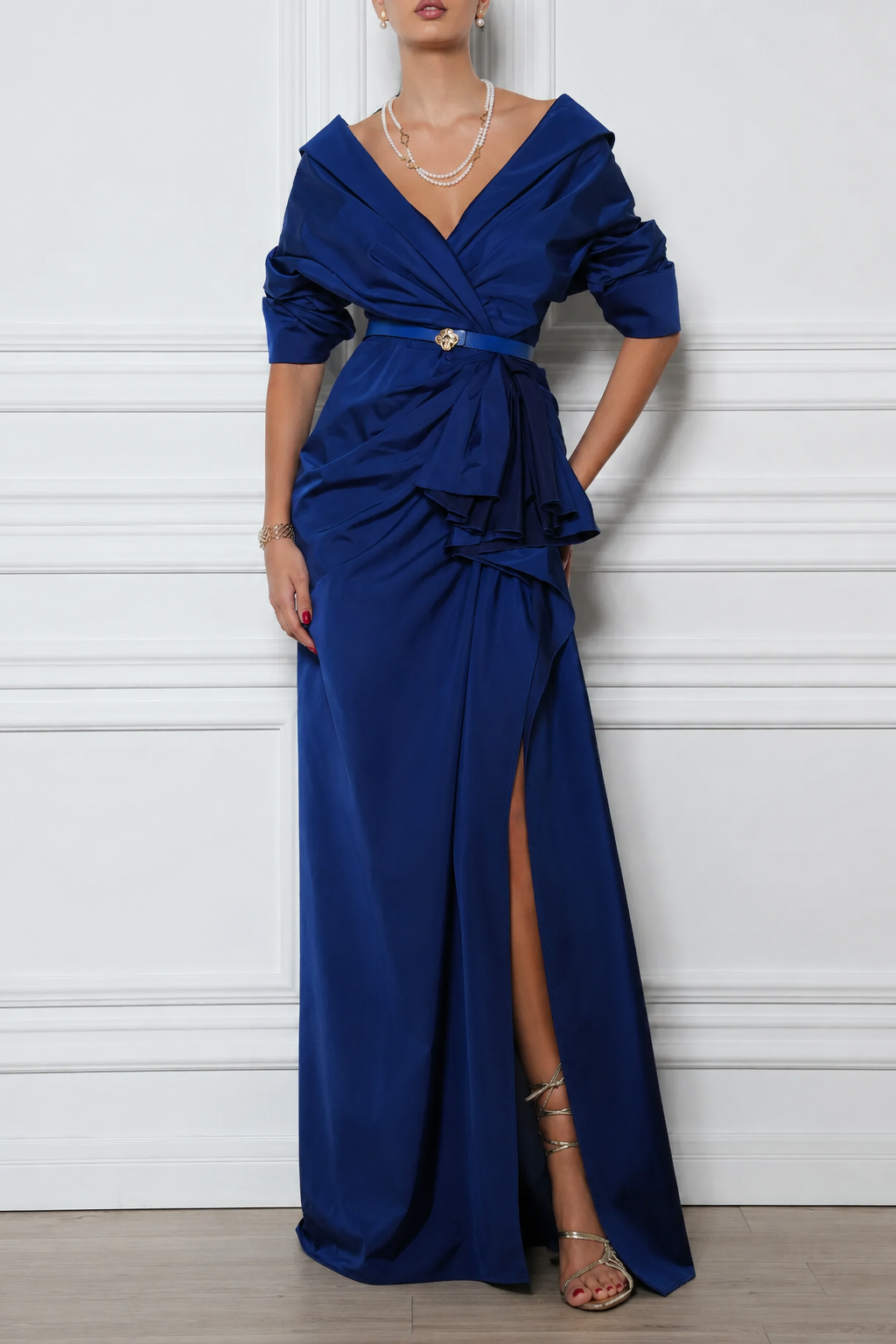 Sabina Taffeta Long Dress In Royal-Blue