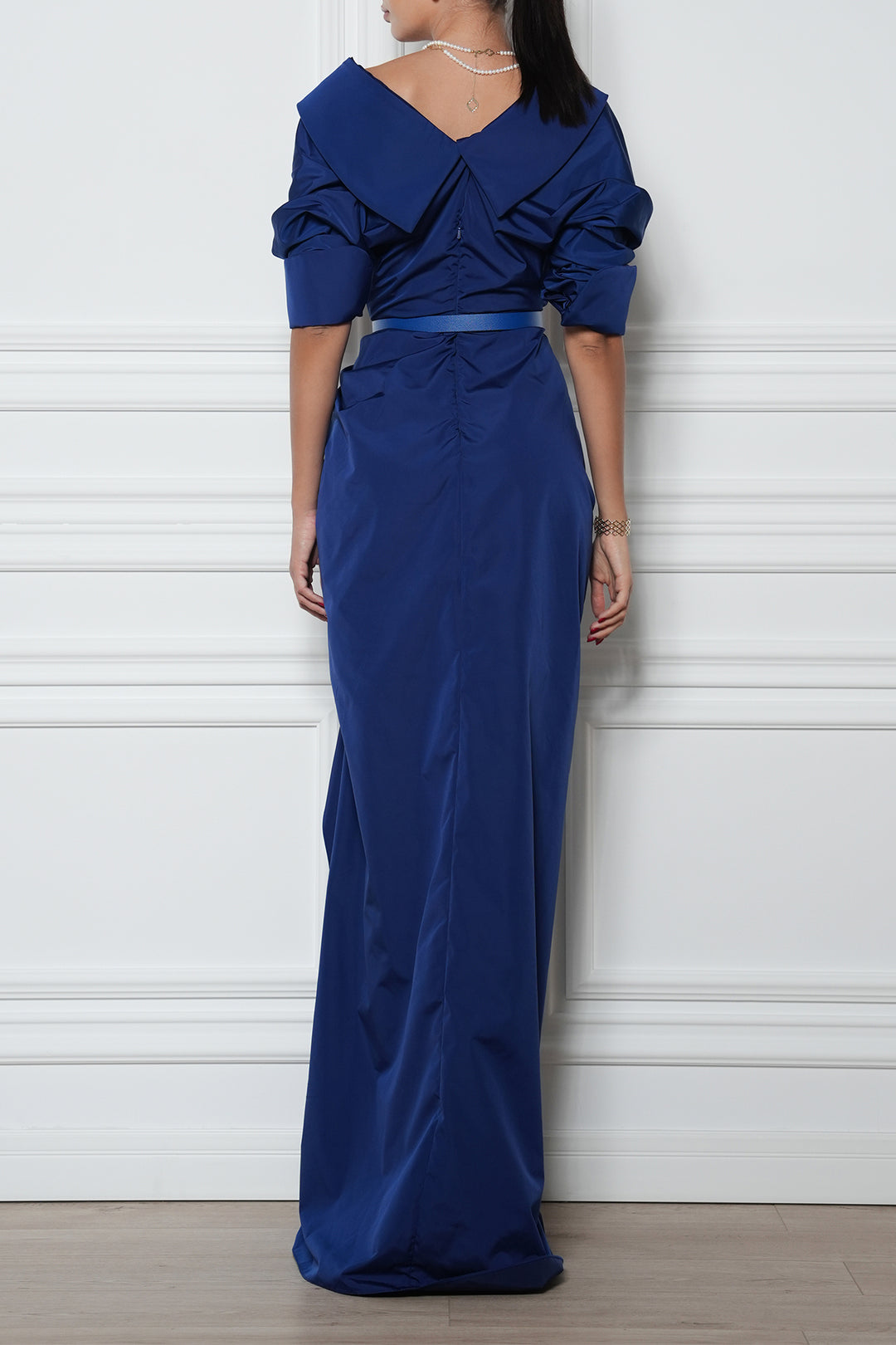 Sabina Taffeta Long Dress In Royal-Blue