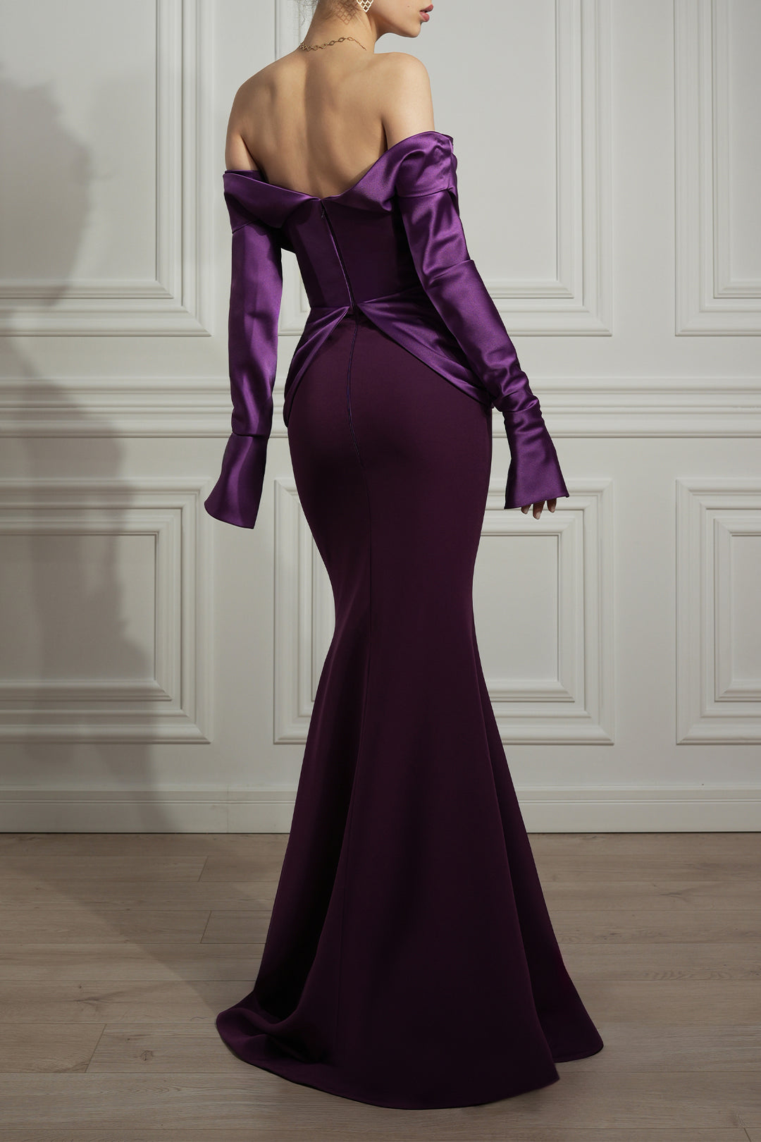 Siri Satin Crepe Long Dress In Plum
