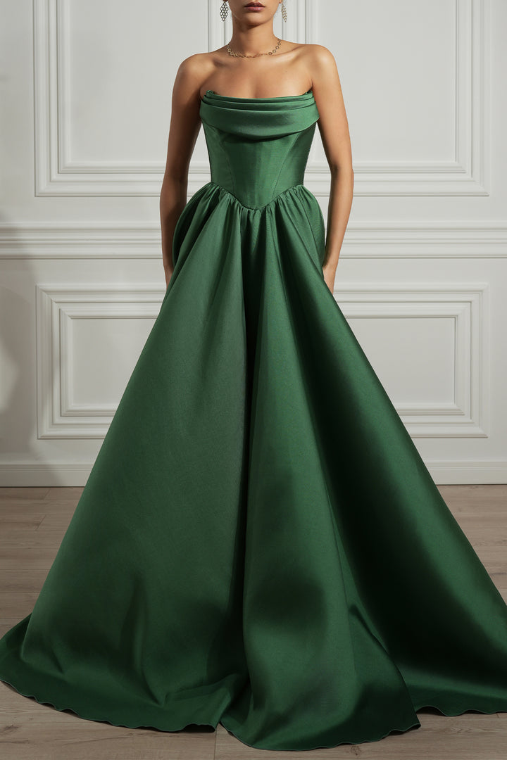 Alaya Mikado Dress In Forest-Green