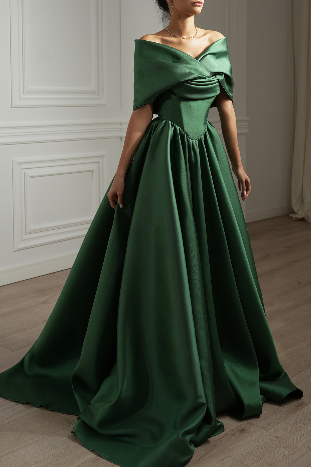 Alaya Mikado Dress In Forest-Green