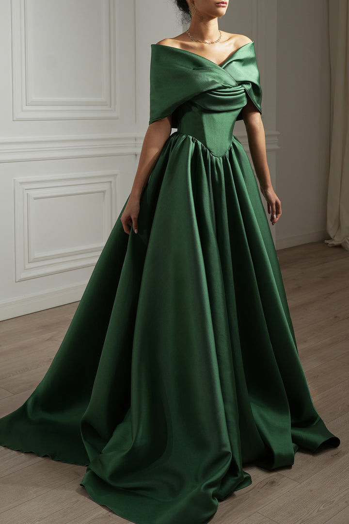 Alaya Mikado Dress In Forest-Green