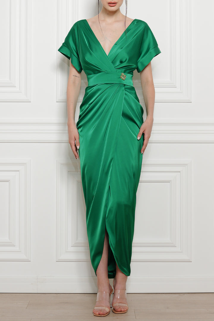 Jaya Satin Long Dress in Persian-Green