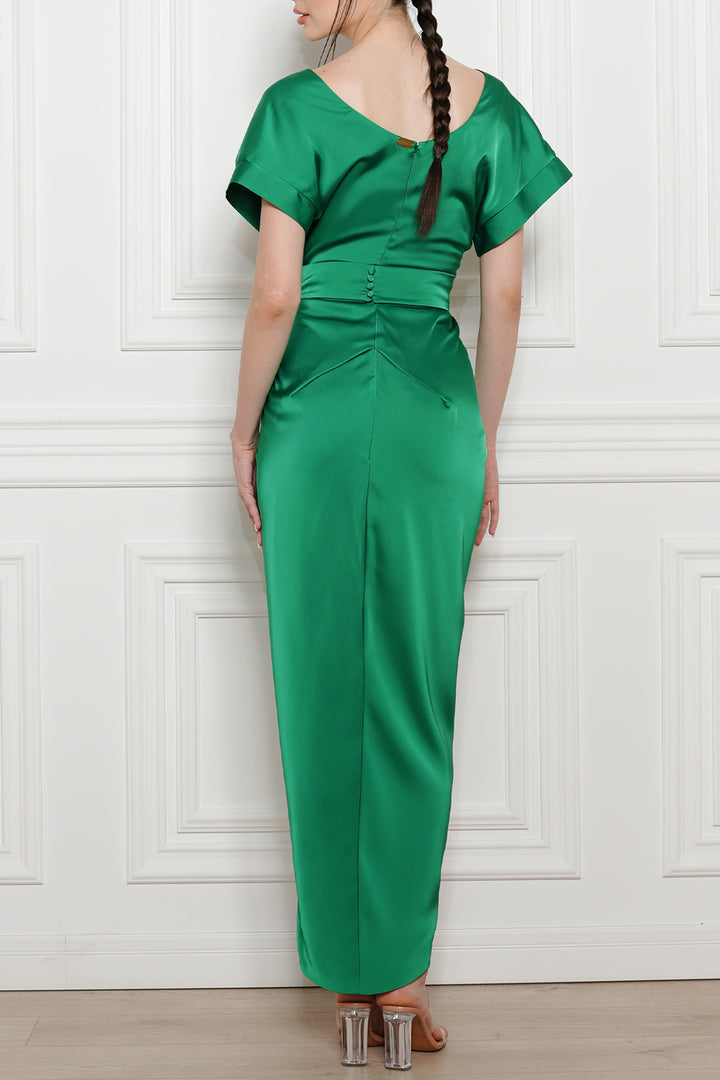Jaya Satin Long Dress in Persian-Green