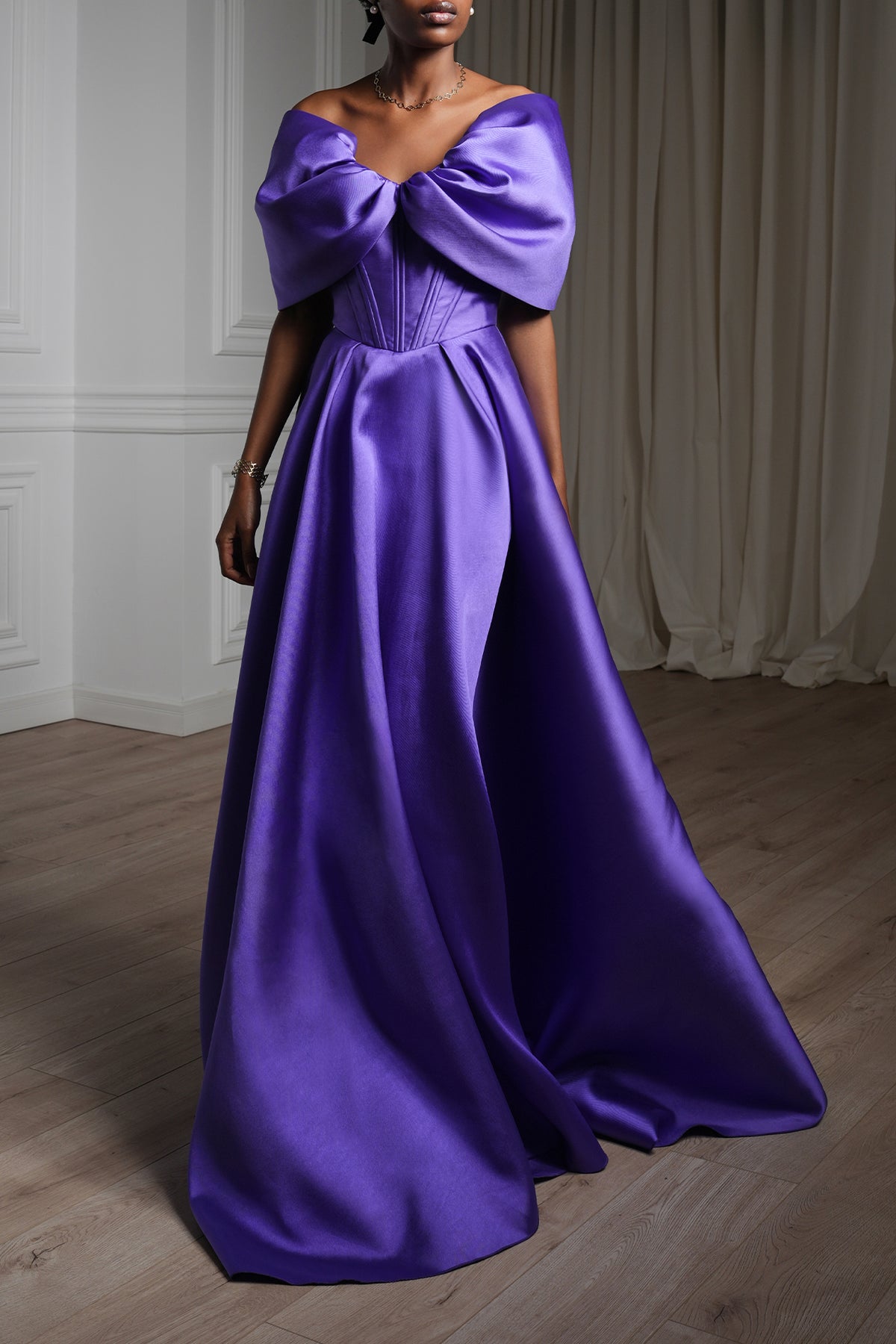 Arwa Mikado Long Dress In Electric-Purple – Rhea Costa
