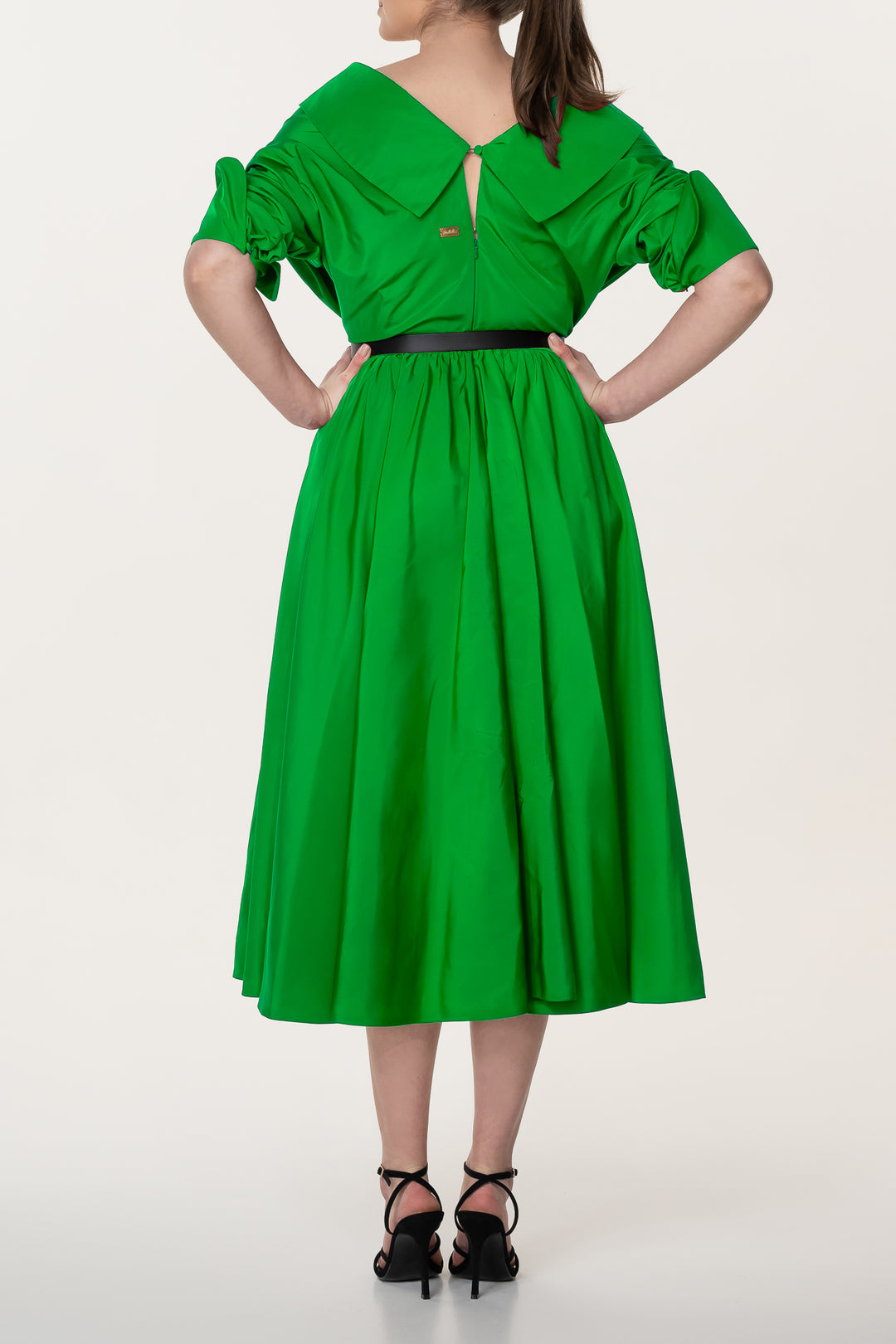 Carrie Taffeta Midi Dress in Spring-Green
