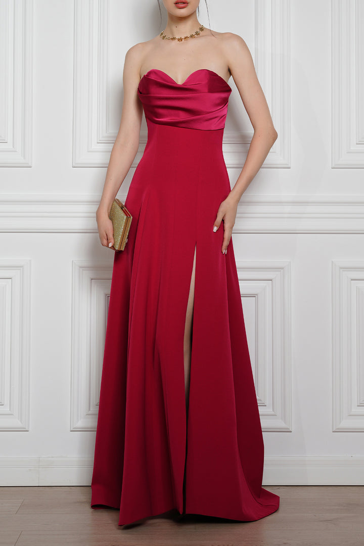 Shary Crepe Satin Dress In Cherry