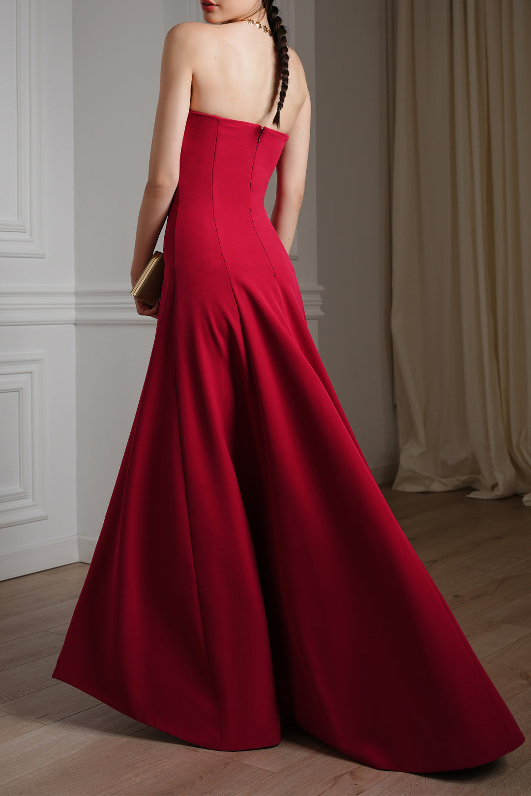 Shary Crepe Satin Dress In Cherry