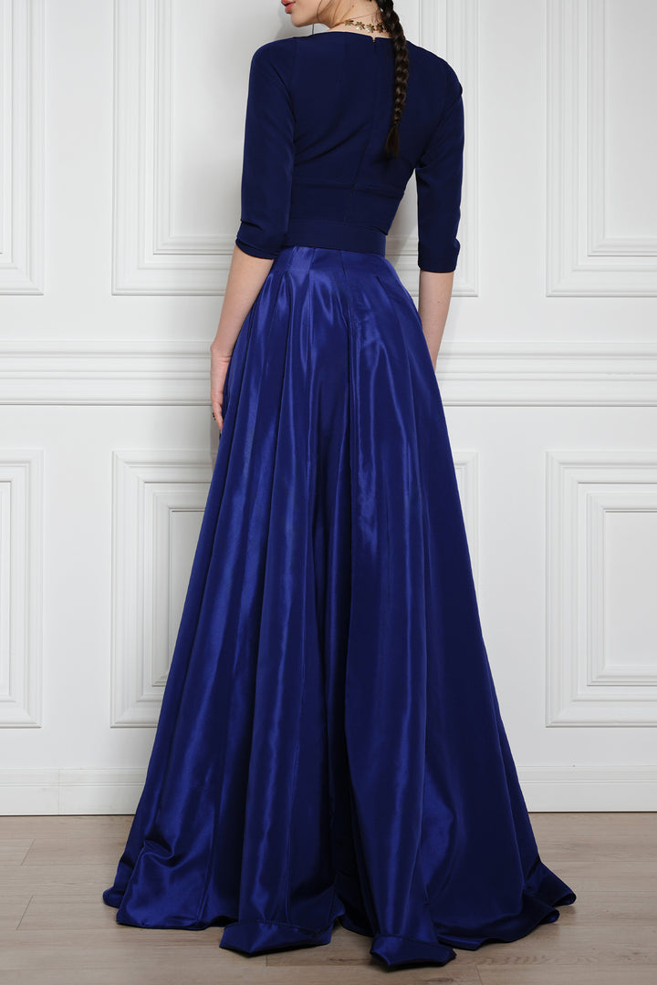 Jamie Taffeta Crepe Long Dress In Dark Blue