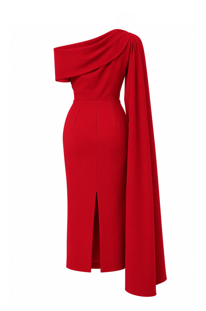 Karen One-Shoulder Midi Dress In True-Red