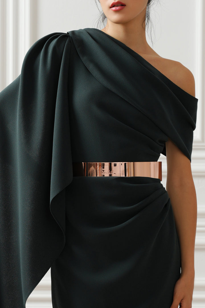 Karen One-Shoulder Long Dress In Pine Green