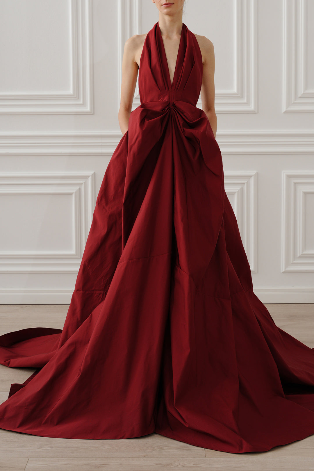 Ryder Faille Long Dress In Ruby-Red – Rhea Costa