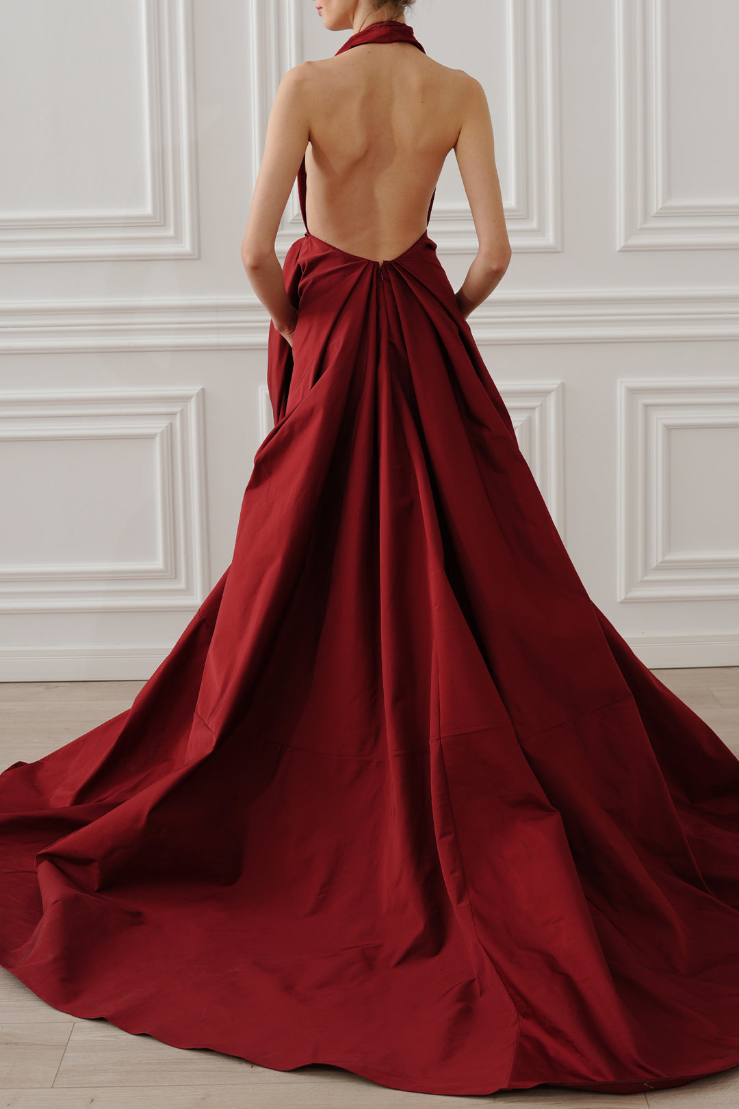 Ryder Faille Long Dress In Ruby-Red