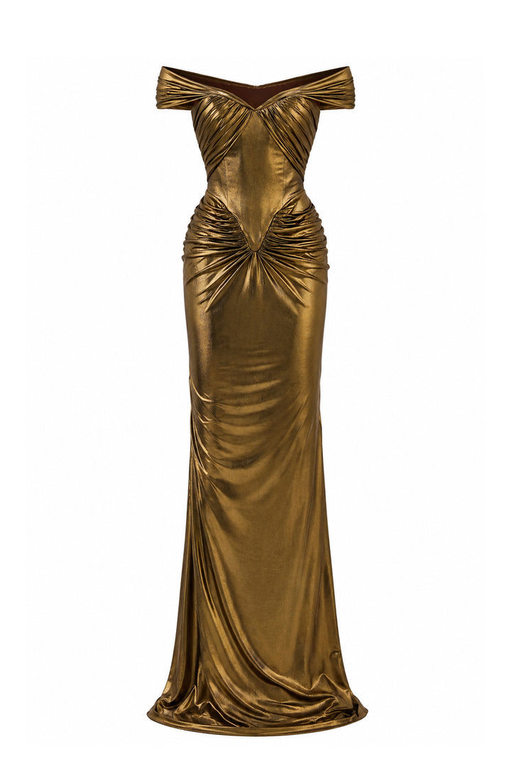 Adara Long Dress In Gold