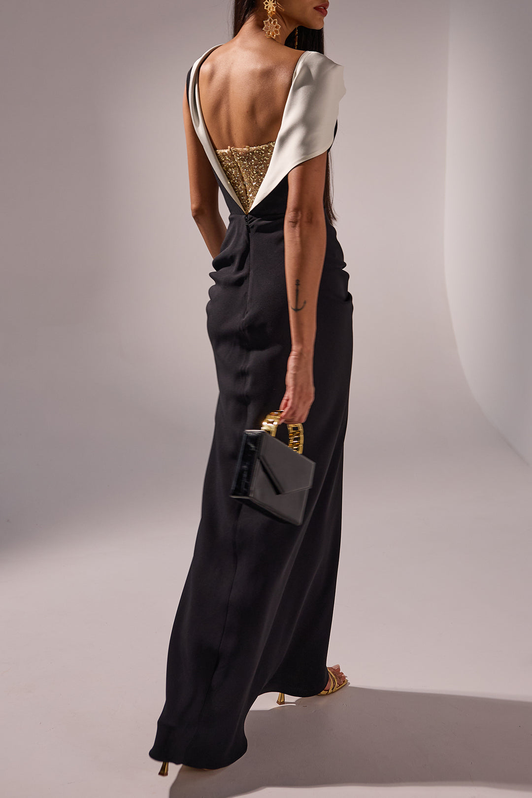 Aqusa Long Dress In Black-white