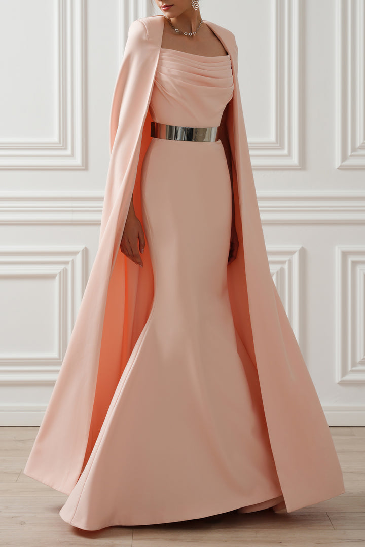 Aesha Long Cape-Dress In Soft-Peach