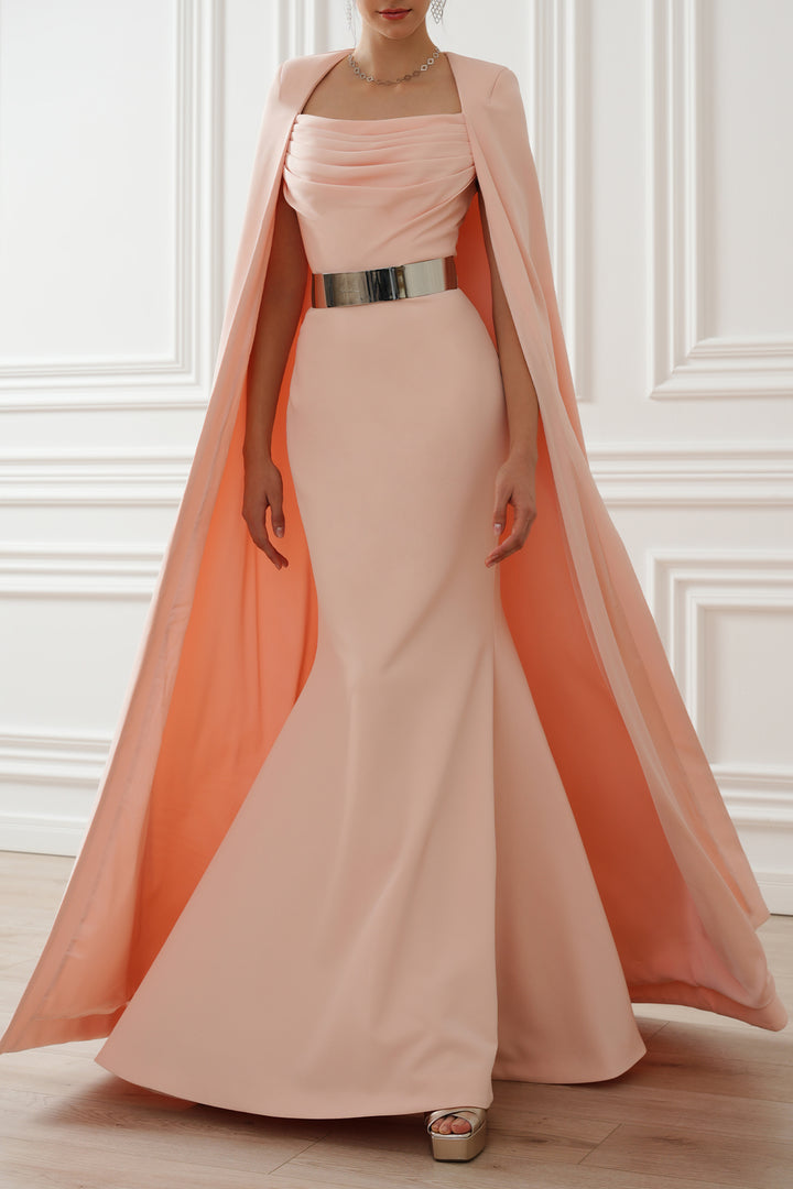 Aesha Long Cape-Dress In Soft-Peach