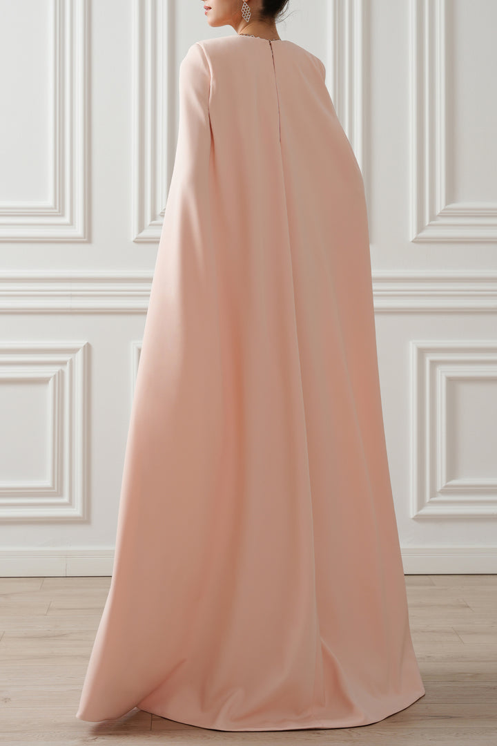 Aesha Long Cape-Dress In Soft-Peach