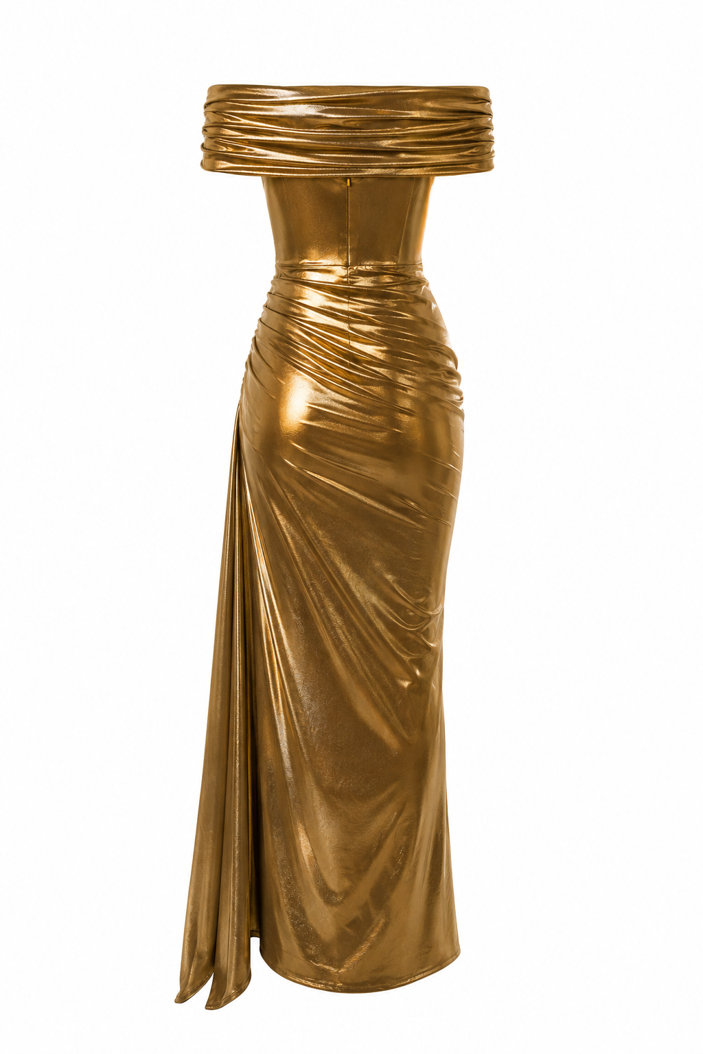 Gaia Glossy Long Dress In Bronze