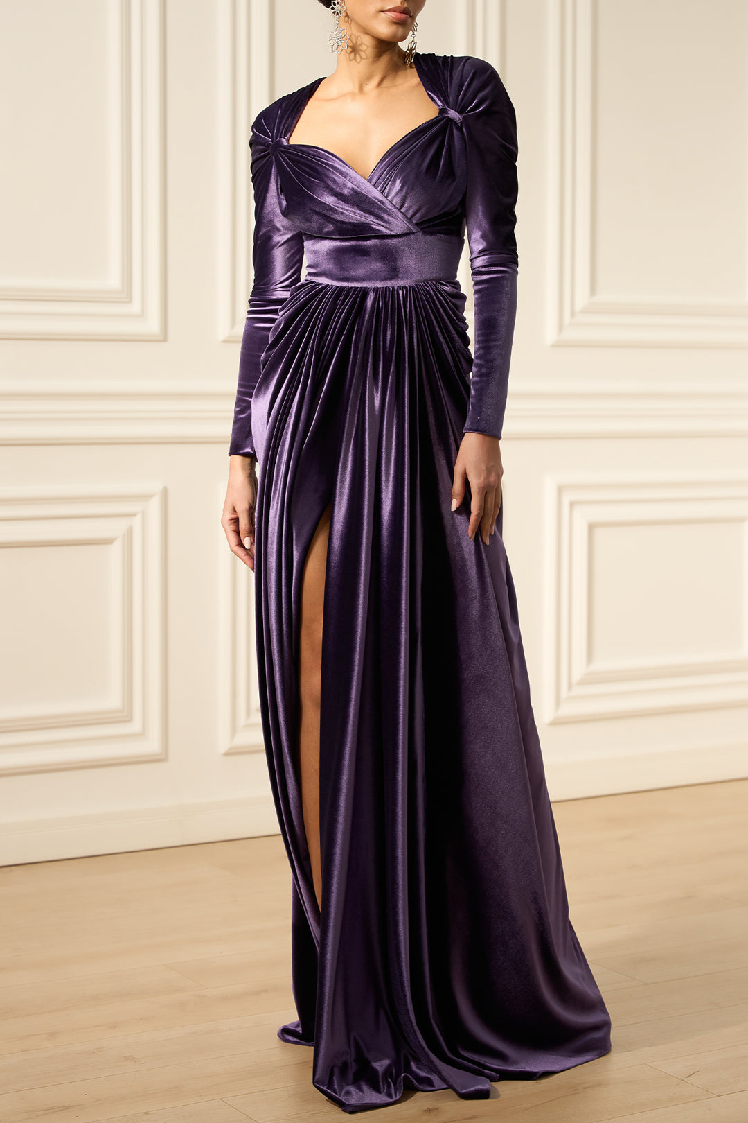 Basma Velvet Long Dress In Dusty-Purple – Rhea Costa