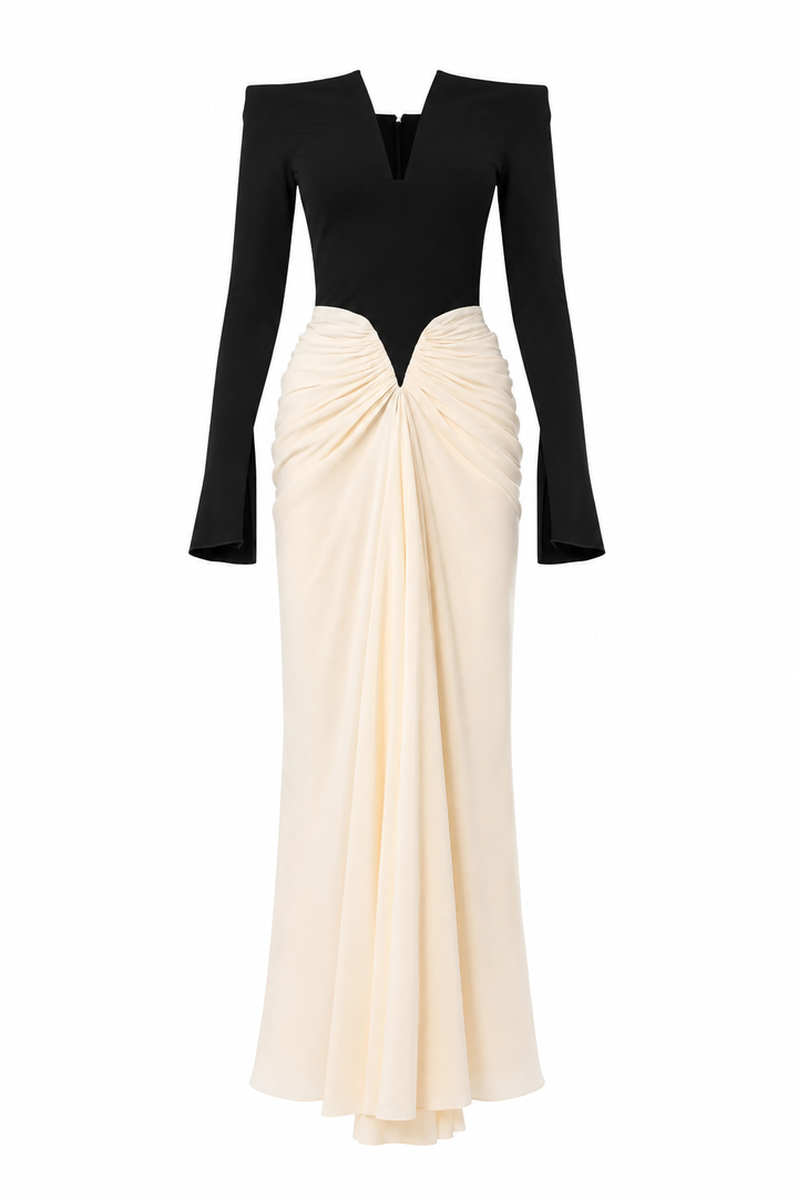 Anita Ankle Length Dress In Cream-Black
