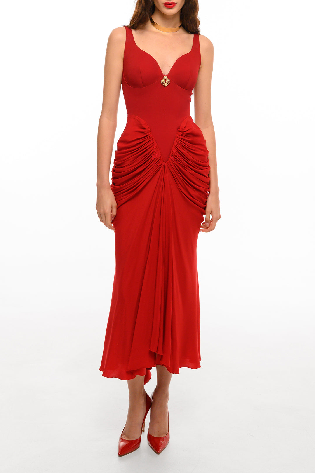 Kiara Ankle Length Dress In Carmine – Rhea Costa