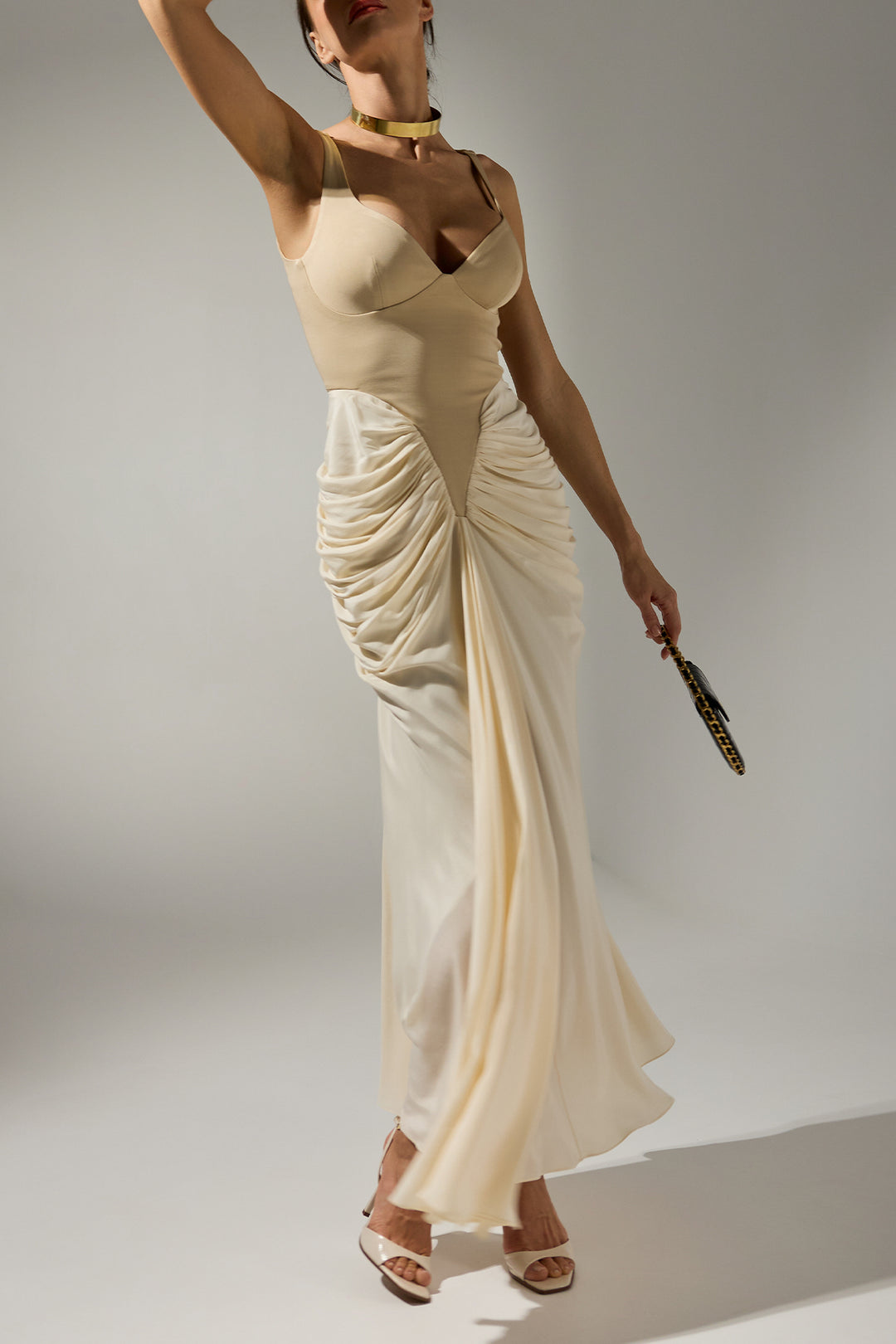 Kiara Ankle Length Dress In Cream-Nude – Rhea Costa