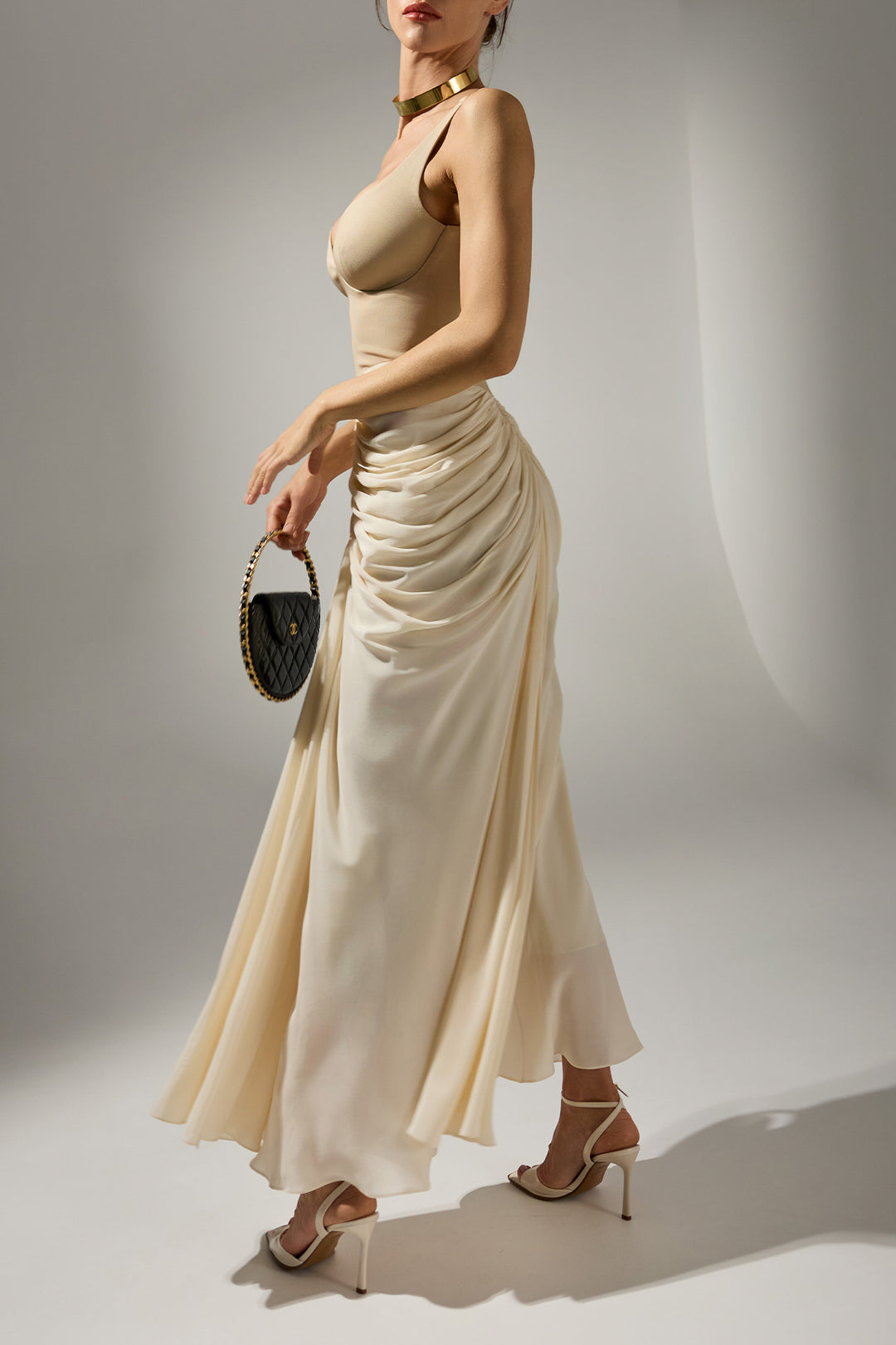 Kiara Ankle Length Dress In Cream-Nude – Rhea Costa