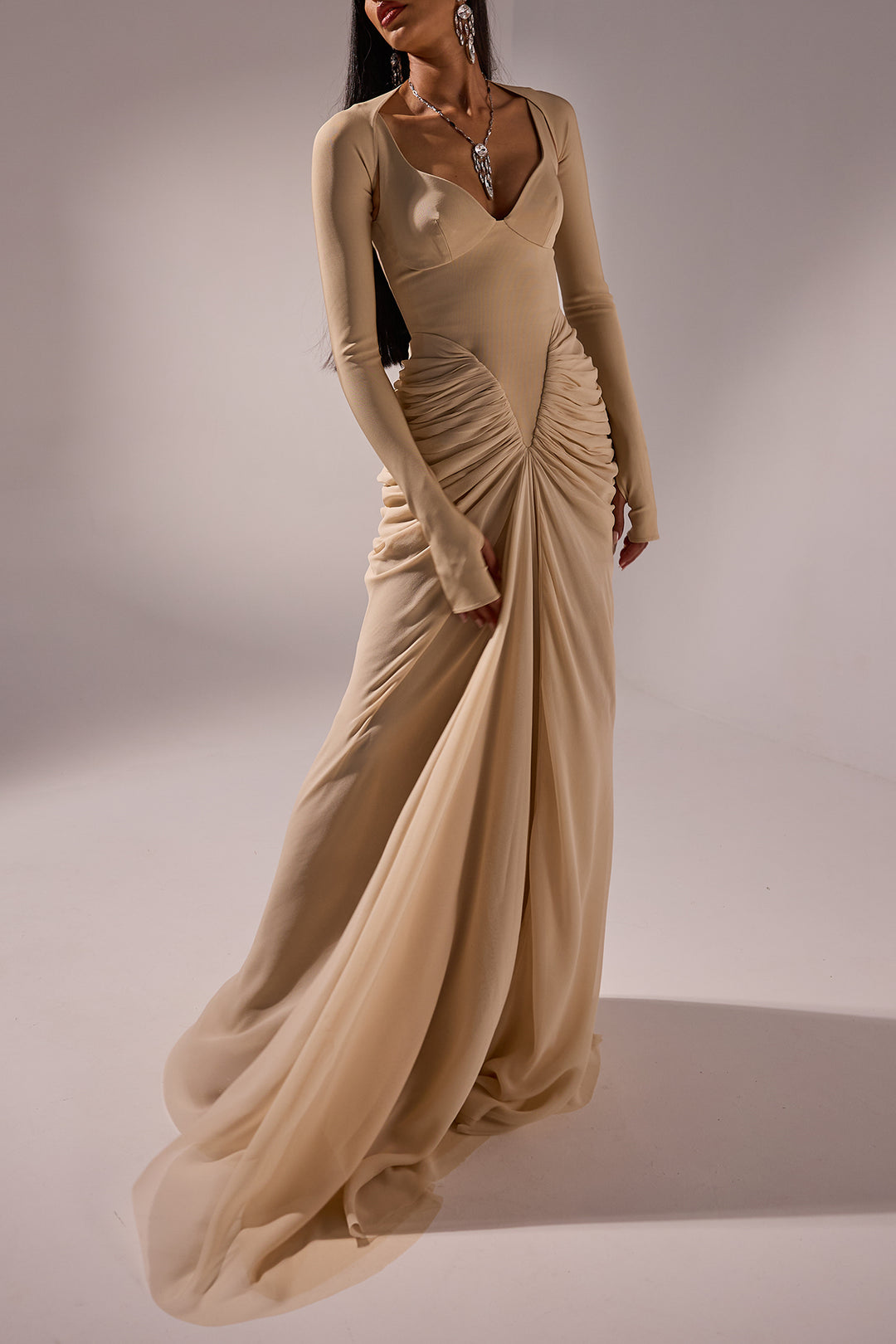 Kiara Long Dress In Nude – Rhea Costa