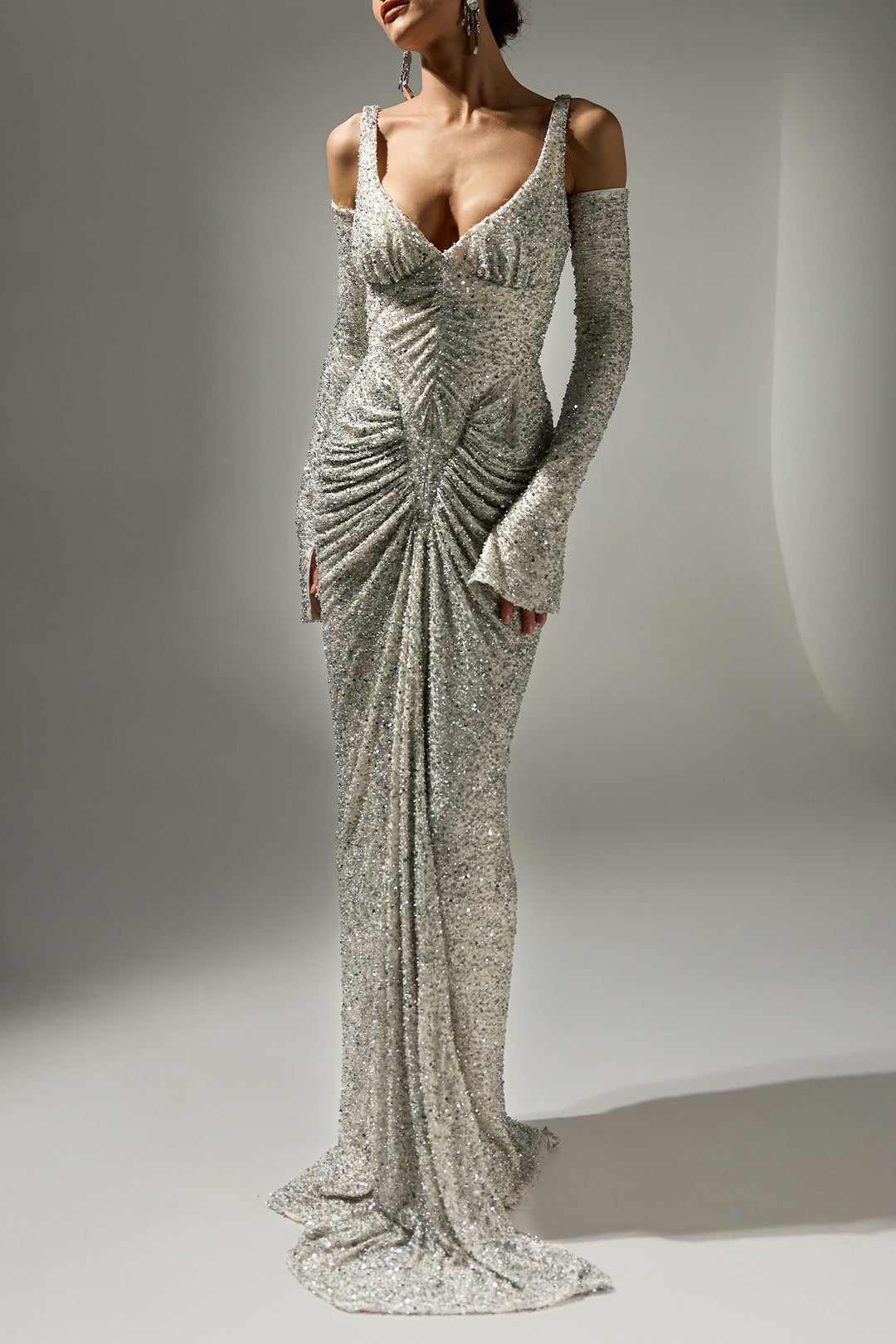 Melek Dress In White-Silver