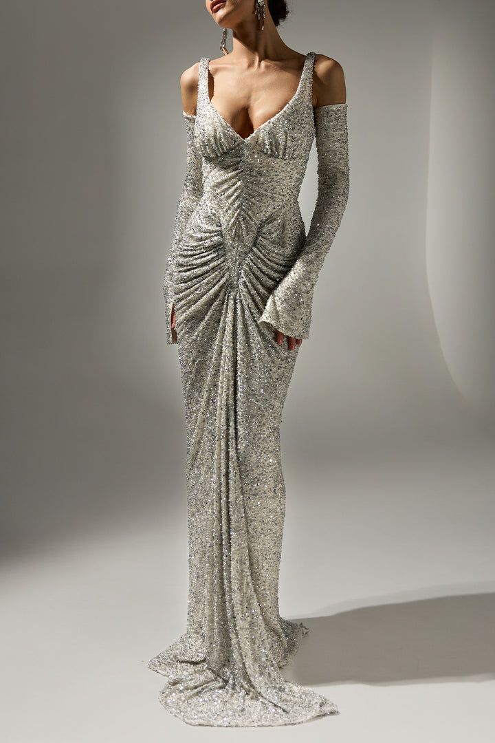 Melek Dress In White-Silver