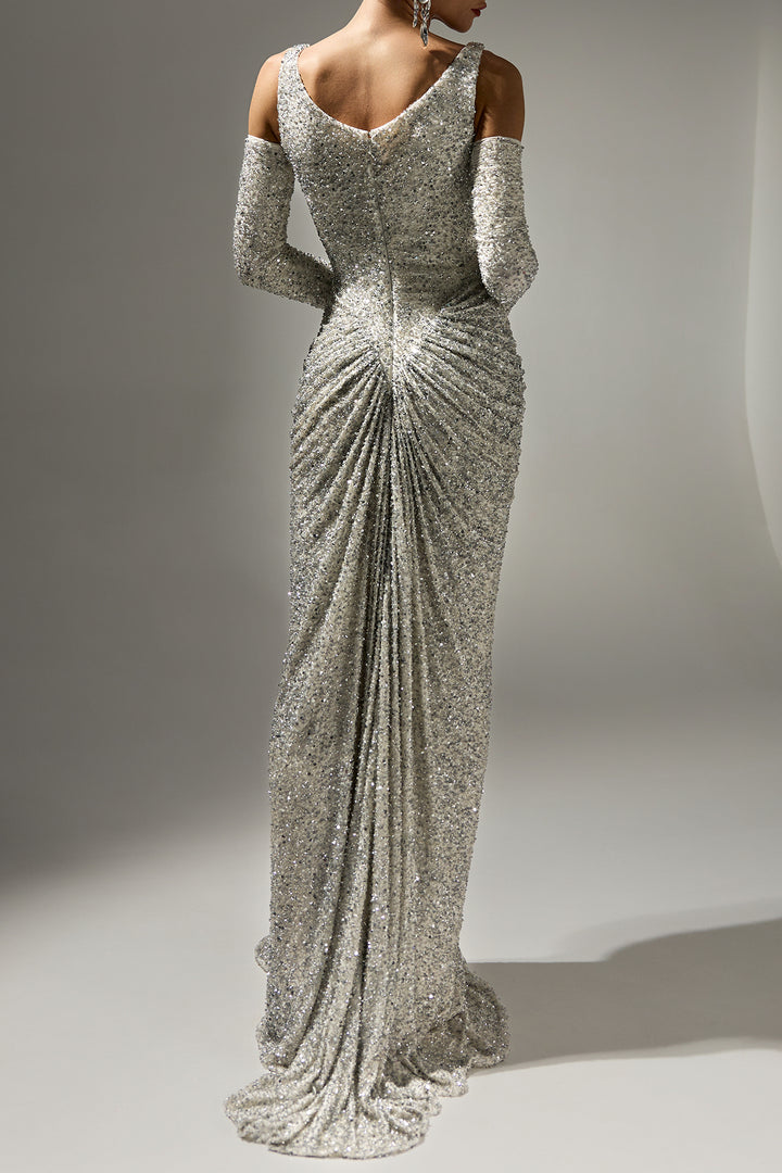 Melek Dress In White-Silver
