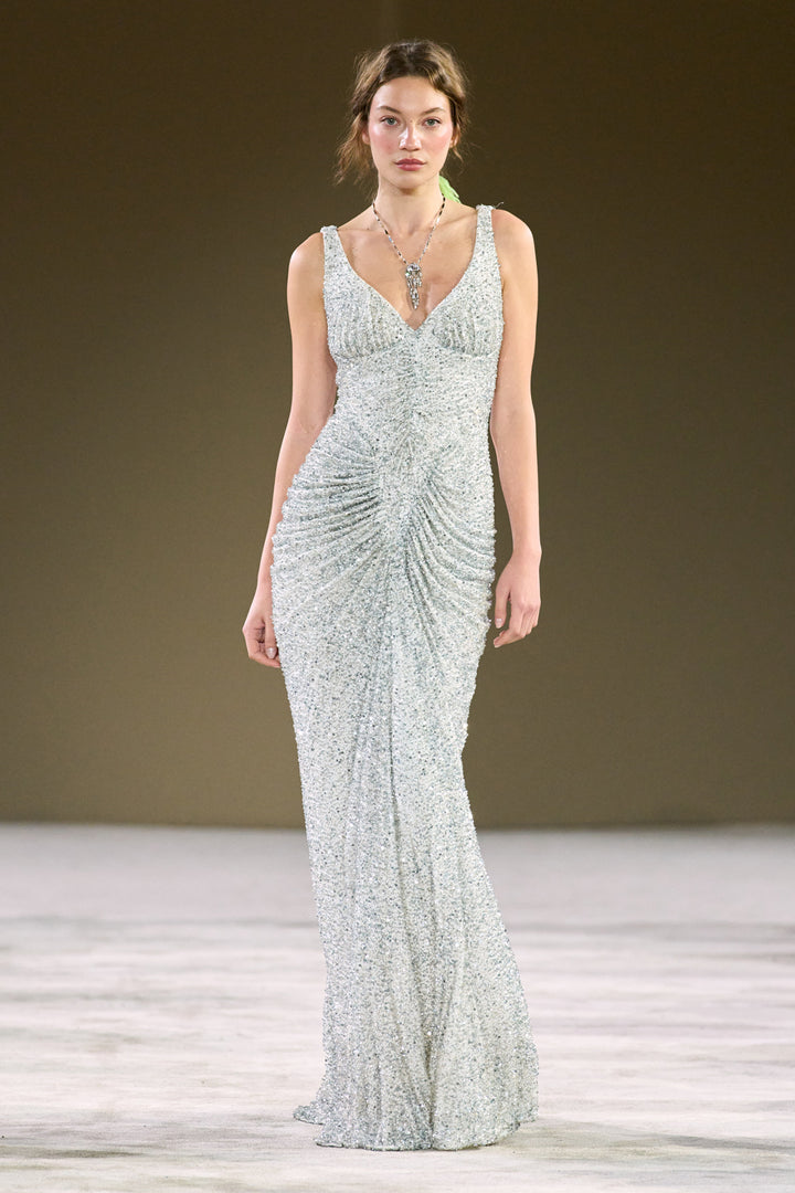 Melek Dress In White-Silver
