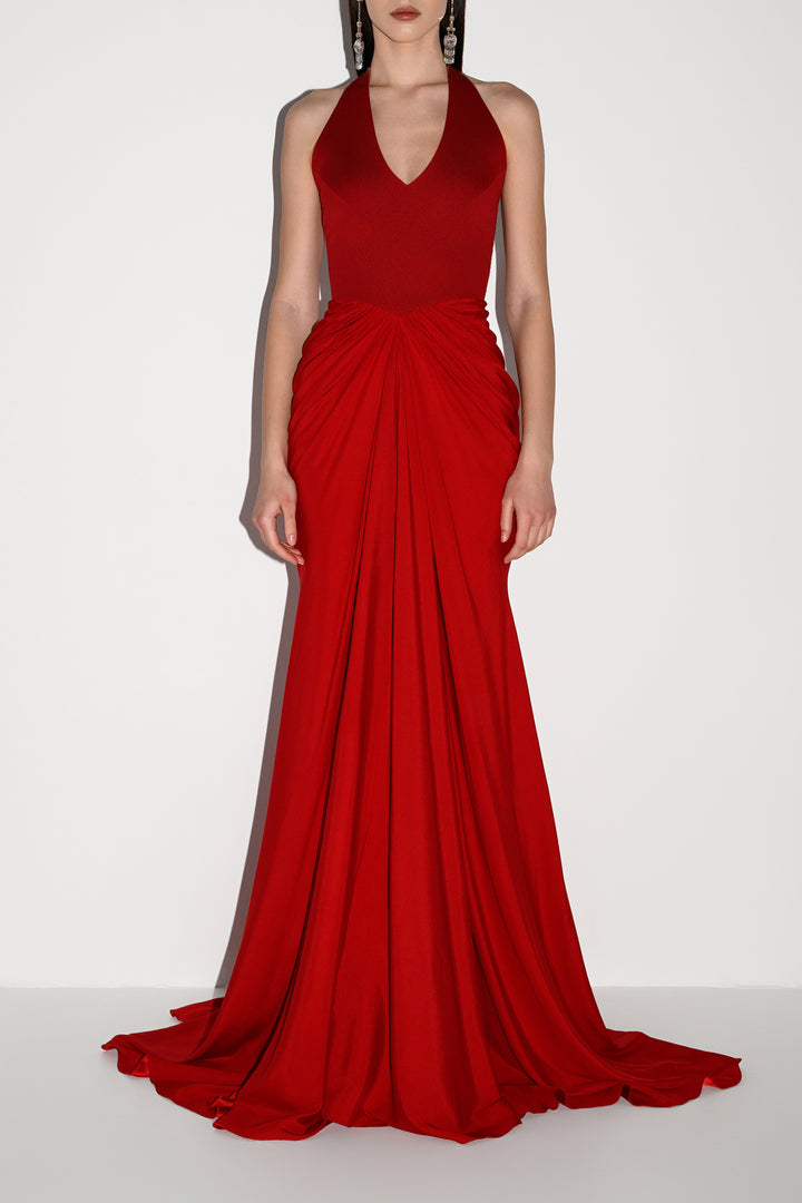 Blanca Long Dress In Carmine