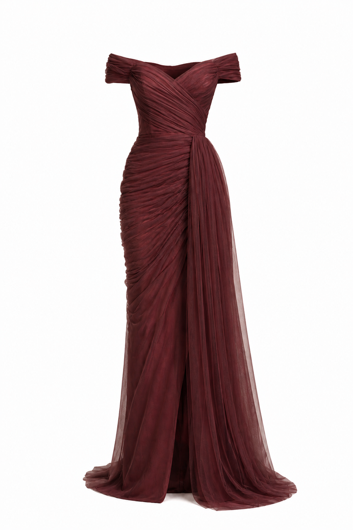 Gaia Tulle Dress In Raisin