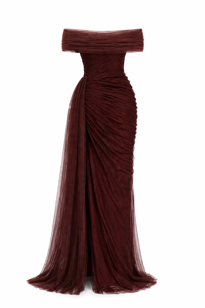 Gaia Tulle Dress In Raisin